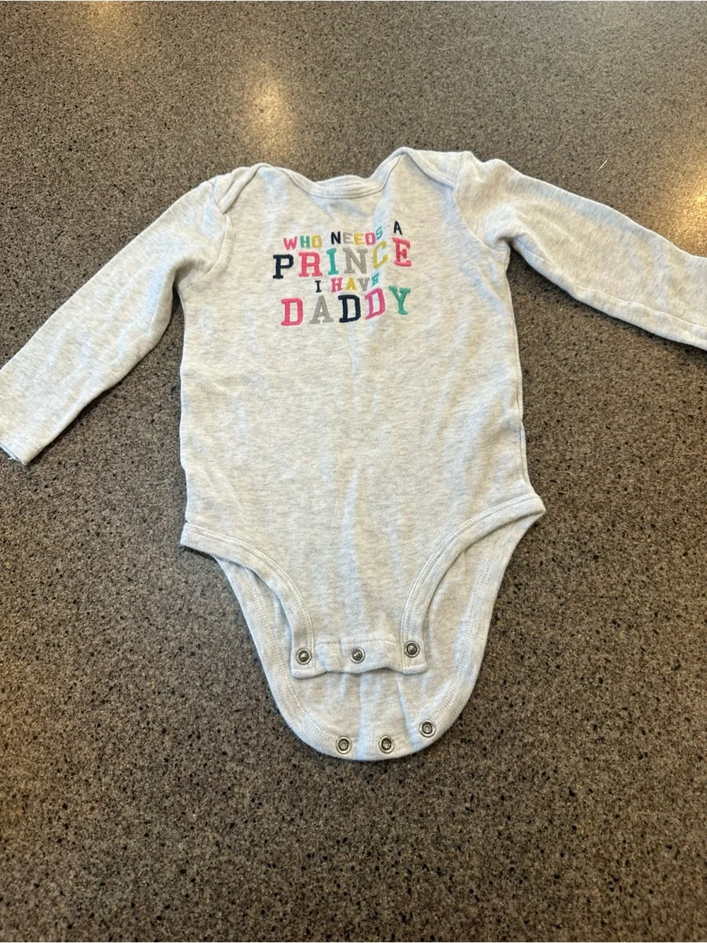 Baby Long-Sleeve One-Piece Bodysuit with 'Who Needs a Prince' Graphic - Gray